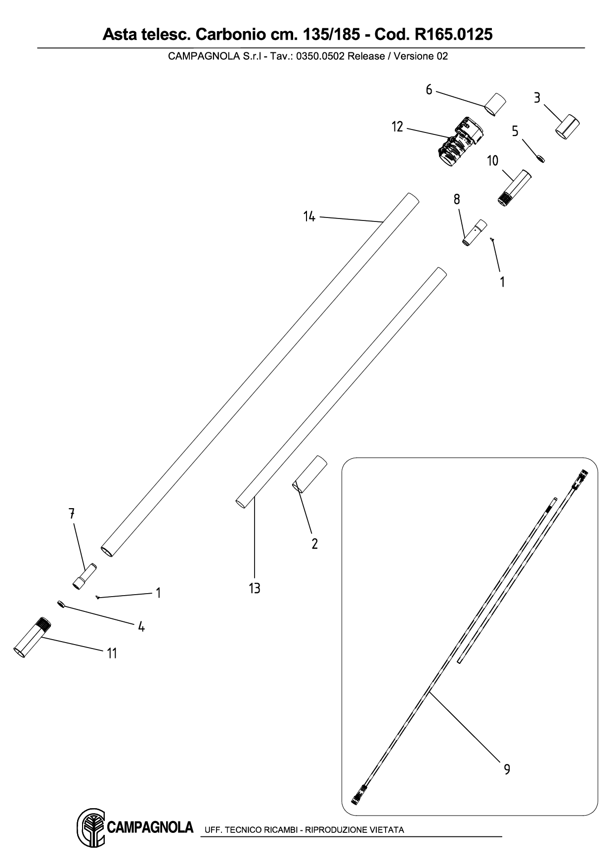 R165.0125_Asta telescopica carbonio 135-185